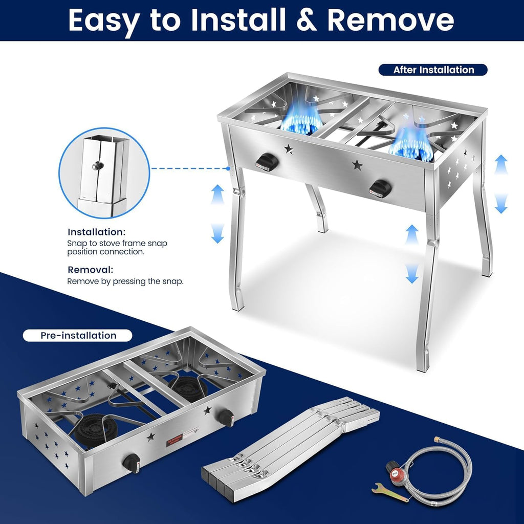 ARC 150,000 BTU Double Burner Stove With 23' Discada Comal Set | Outdoor Camping Cookware for Tacos, Tortillas | Stainless Steel Griddle & Propane Stove Combo