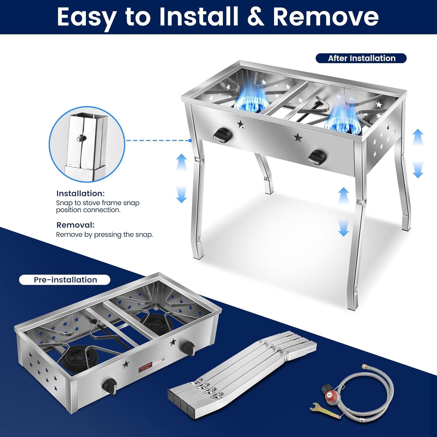 ARC 150,000 BTU Double Burner Stove With 23' Discada Comal Set | Outdoor Camping Cookware for Tacos, Tortillas | Stainless Steel Griddle & Propane Stove Combo