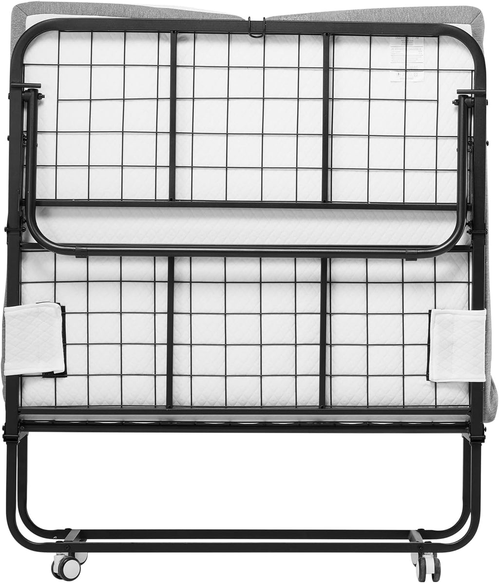 VEVOR 38 in x 75 in Folding Bed with 5 in Mattress, Twin Size, White, Metal Frame & Memory Foam Mattress, Portable Rollaway Bed, 450 lbs Weight Capacity, Adult Guest Bed