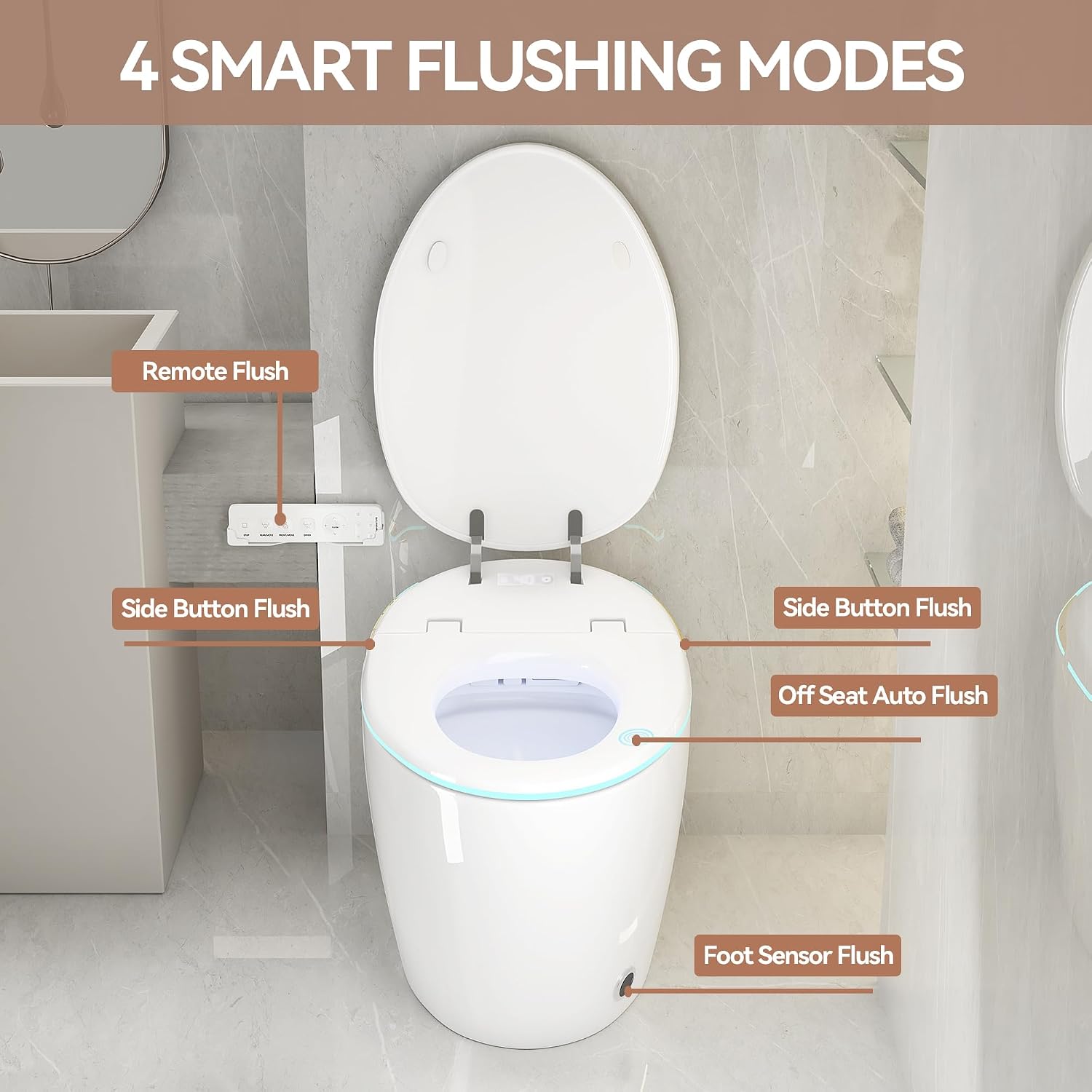 Smart Toilet, Electric Tankless Toilet with Bidet Built in & Dryer, Auto Open/Close, Instant Warm Water, Elongated Heated Seat, Auto Flush (White, Oval Egg Shaped)