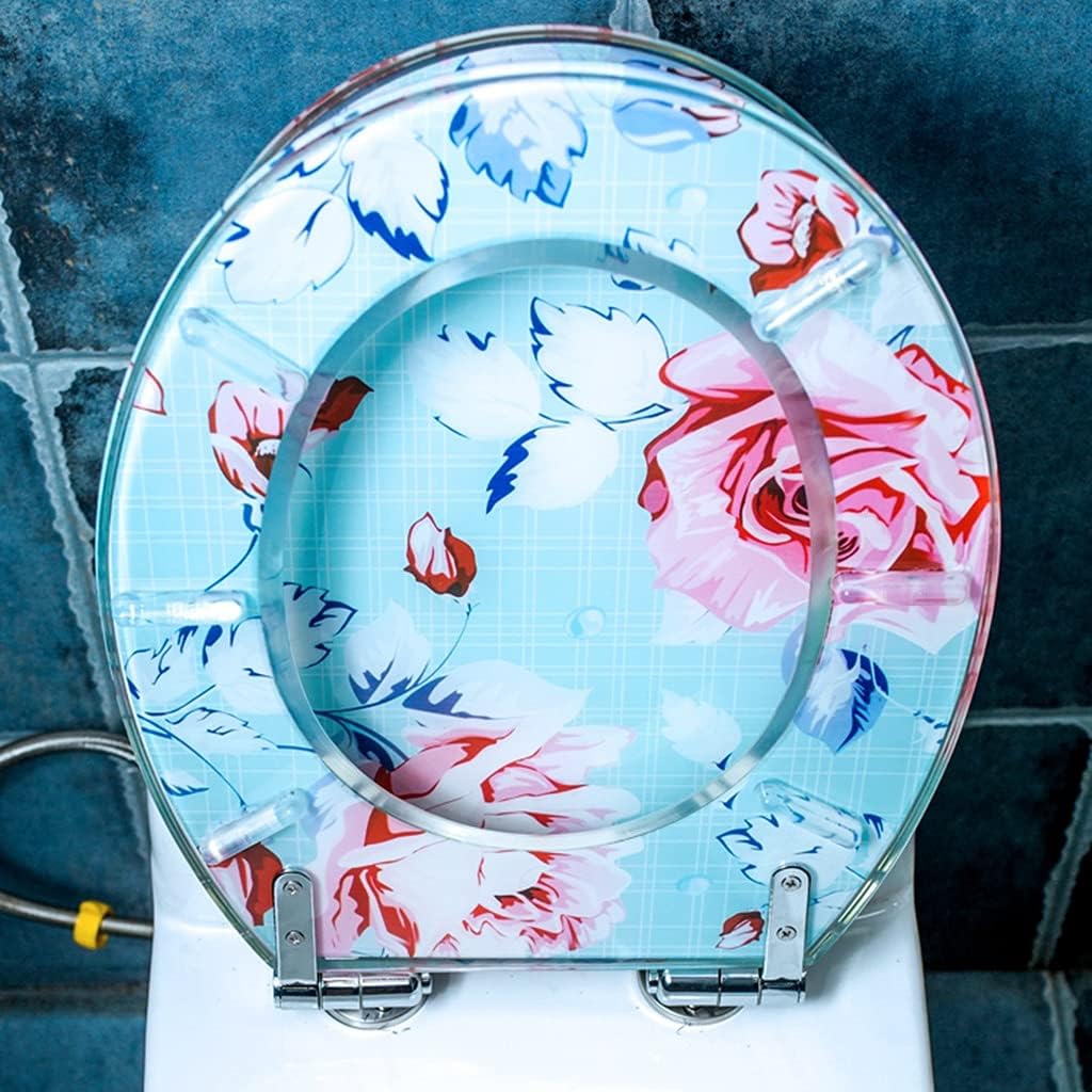Toilet Seat Toilet Seat Colorful with Slow Close Metal Hinges Decorative Toilet Seat Round Toilet Seat (Blue 42 * 36cm)