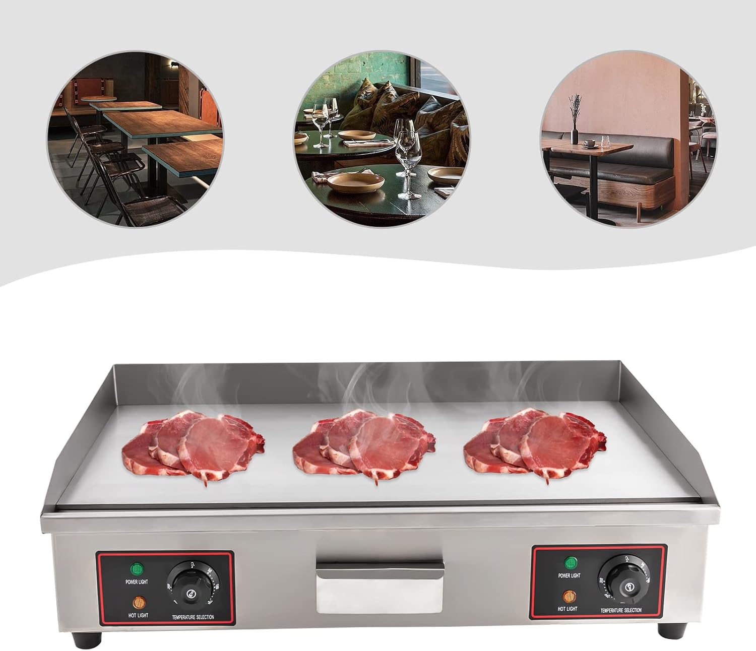 3000W Food Grade Stainless Steel Electric Griddle, Flat Top Grill with Adjustable Temperature Control 122°F-572°F, Commercial Electric Griddle for Home Restaurant