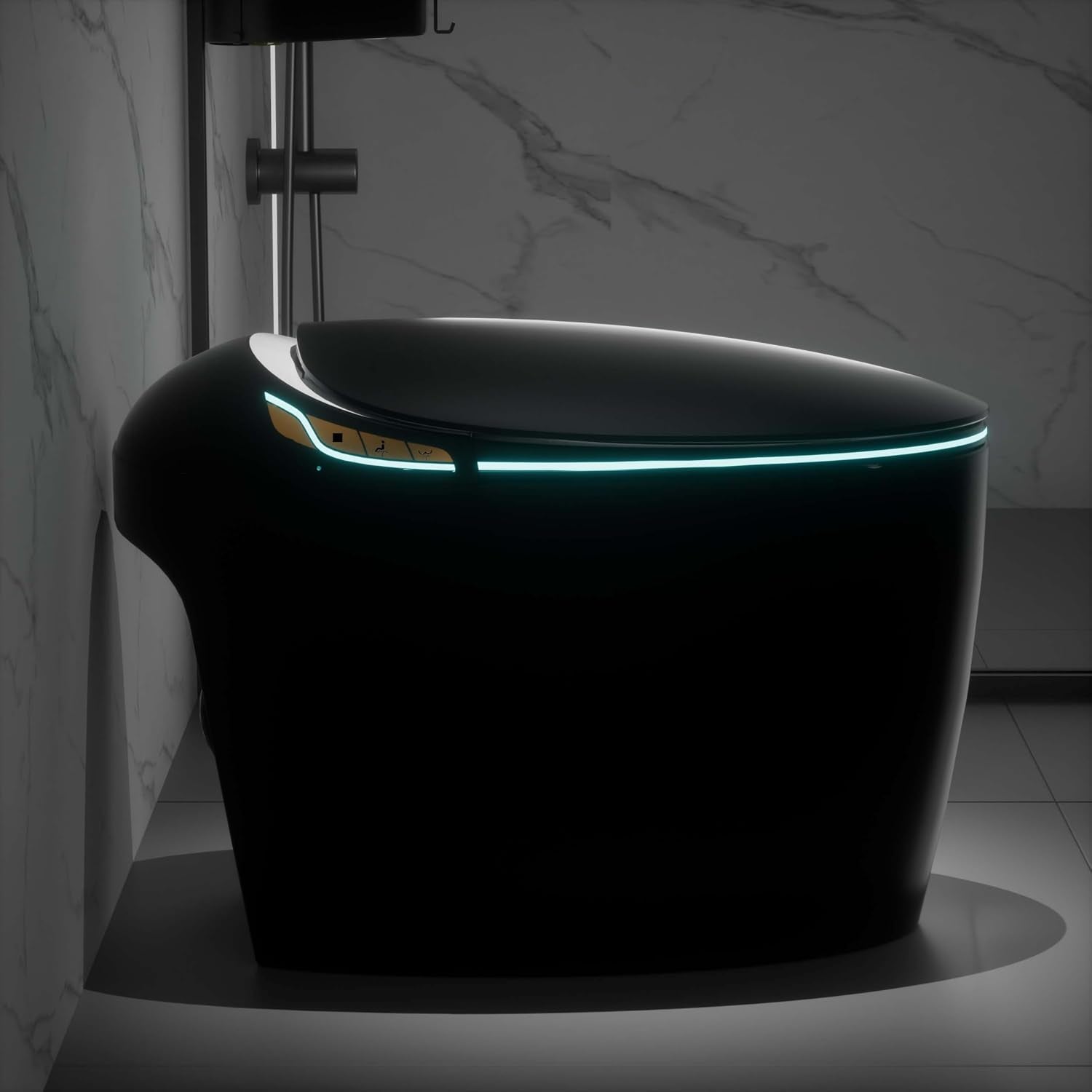 Black Smart Toilet with Bidet Built In, Luxury Elongated Electric Toilet with Heated Seat&Foot Sensor, 1.28 GPF Dual Flush, Auto Open/Close Seat, Warm Water&Dryer, Multiple Washing Modes (Black)