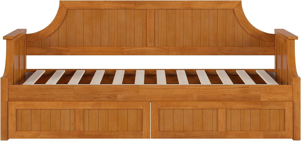 AFI, Cambridge Twin Size Wood Daybed Frame with 2 Storage Drawers, Light Toffee