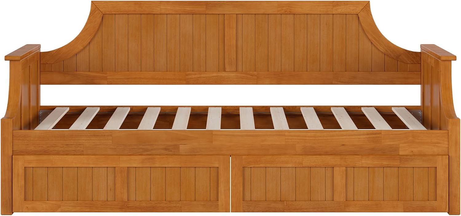 AFI, Cambridge Twin Size Wood Daybed Frame with 2 Storage Drawers, Light Toffee