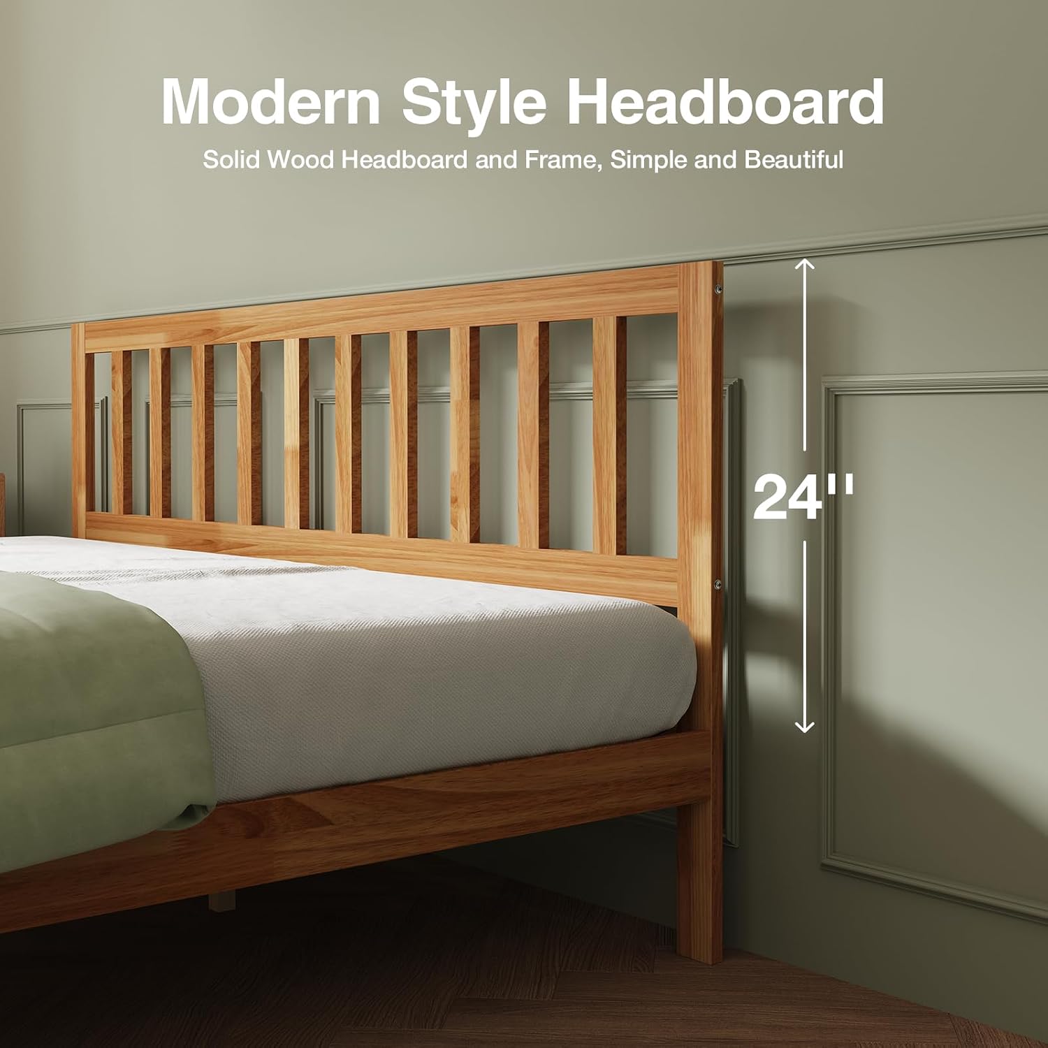 Novilla 12 Inch King Size Bed Frame Wooden King Bed Frame and Headboard, King-Size BedFrame with Headboard Natural Bed Foundation, No Box Spring Needed, Easy Assembly