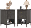 Bestier Nightstand Set of 2, 26.7' Farmhouse Night Stand with Chargeing Station, Wood Modern Nightstand with 2 Drawers & Shelf, Bed Side Table with Outlets & Ports, End Table for Bedroom, Black