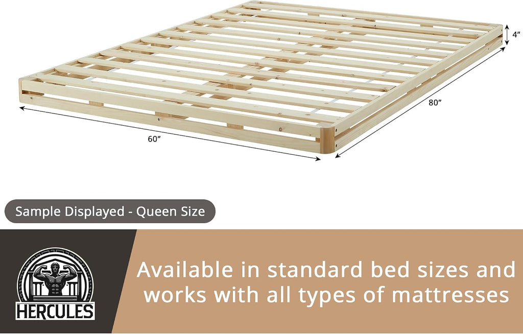 Hercules 4 Inch Low Profile Foundation Mattress Box Spring Replacement, Twin XL