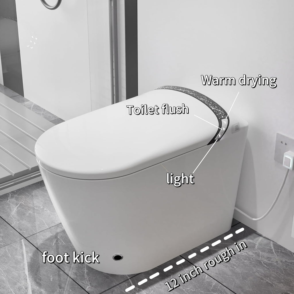 SouNor Smart Toilet with Heated Seat Built In,Warm Water Dryer Modern Tankless One Piece Bidet Automatic ADA Elongated Inodoro Intelligent for Bathrooms White