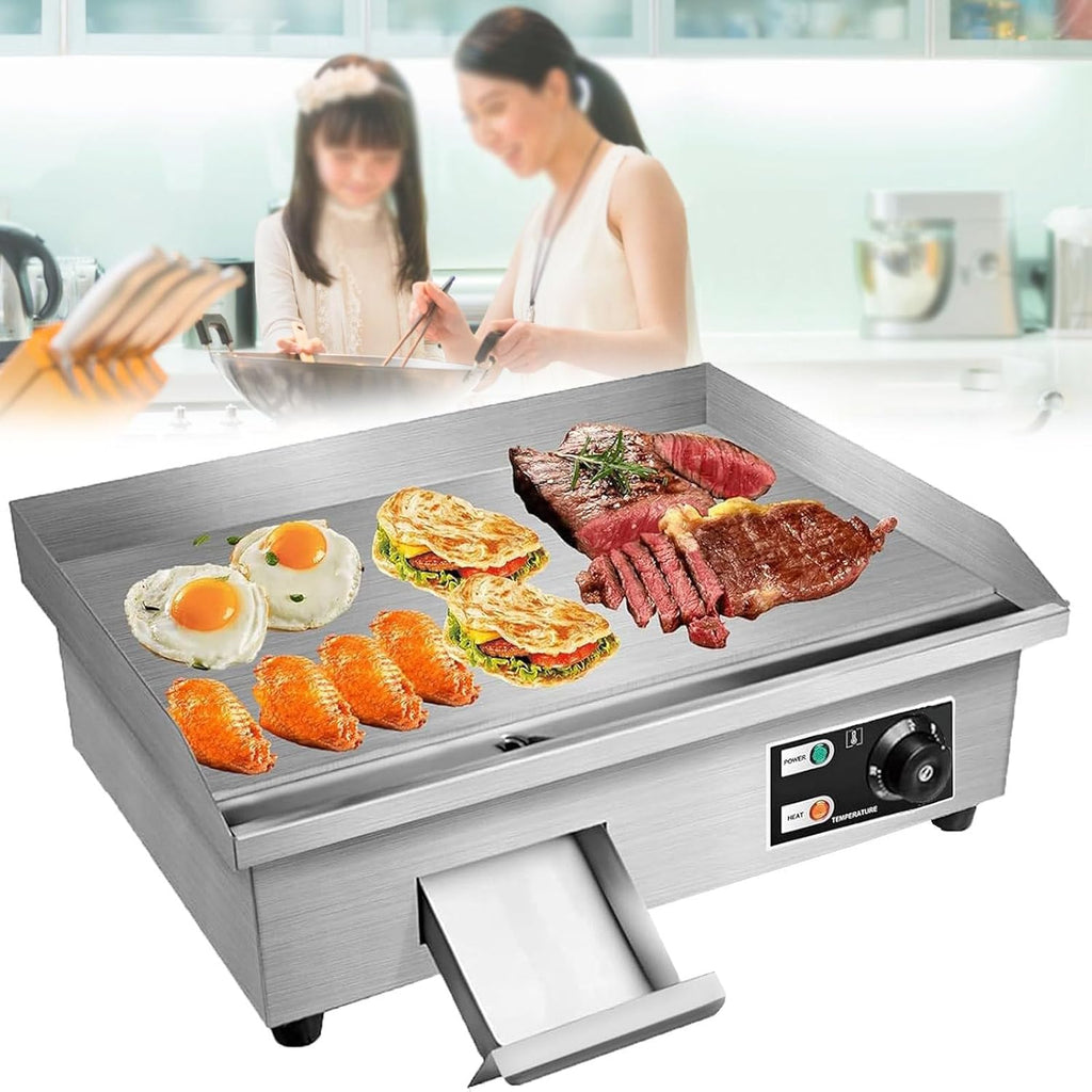 Electric Griddle 22' Commercial Flat Top Grill Countertop Griddle Hot Plate, Removable Oil Box, Adjustable Temperature 50-300℃, Teppanyaki Grill for Restaurant Kitchen,110V