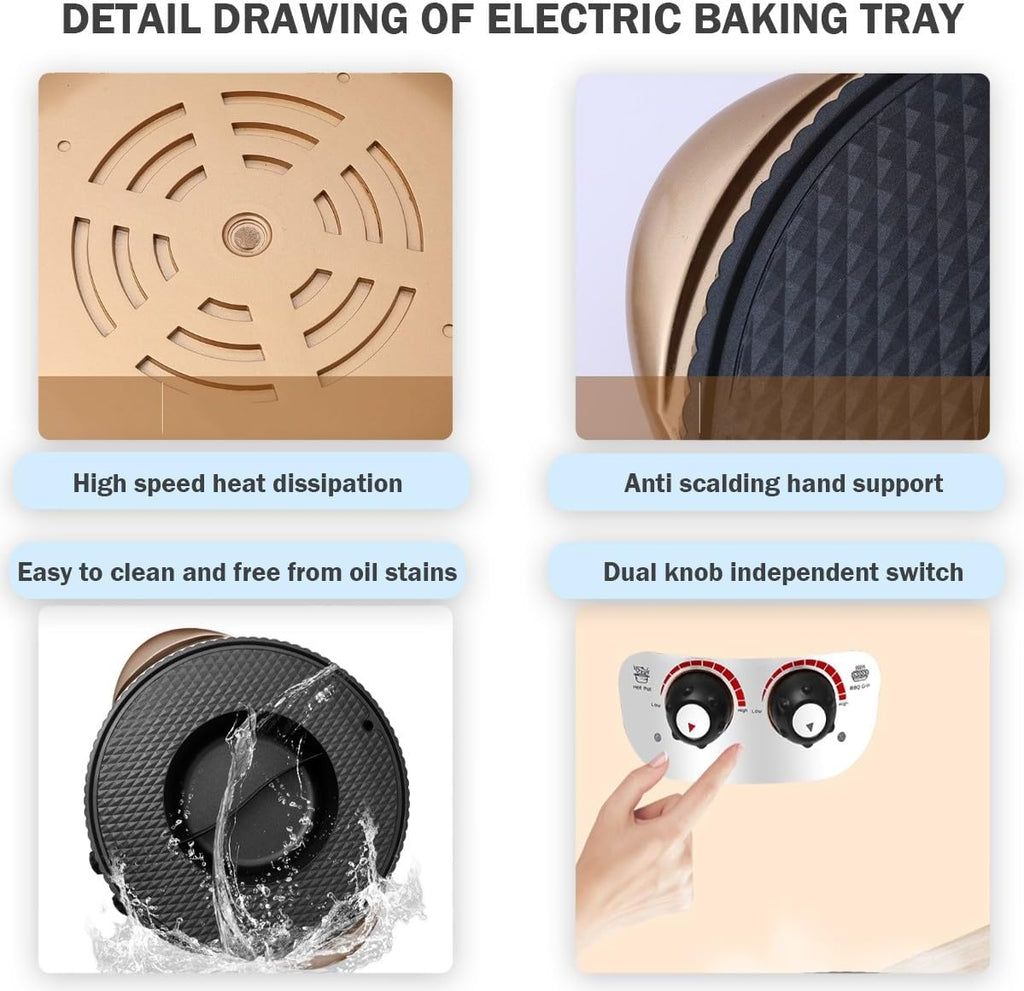 Electric Flat Top Grill, Electric Griddle, Flattop Grills Indoor Safely Washable, Suitable for Frying Grilling Stir Frying(Gold,52 * 44 * 9.5)