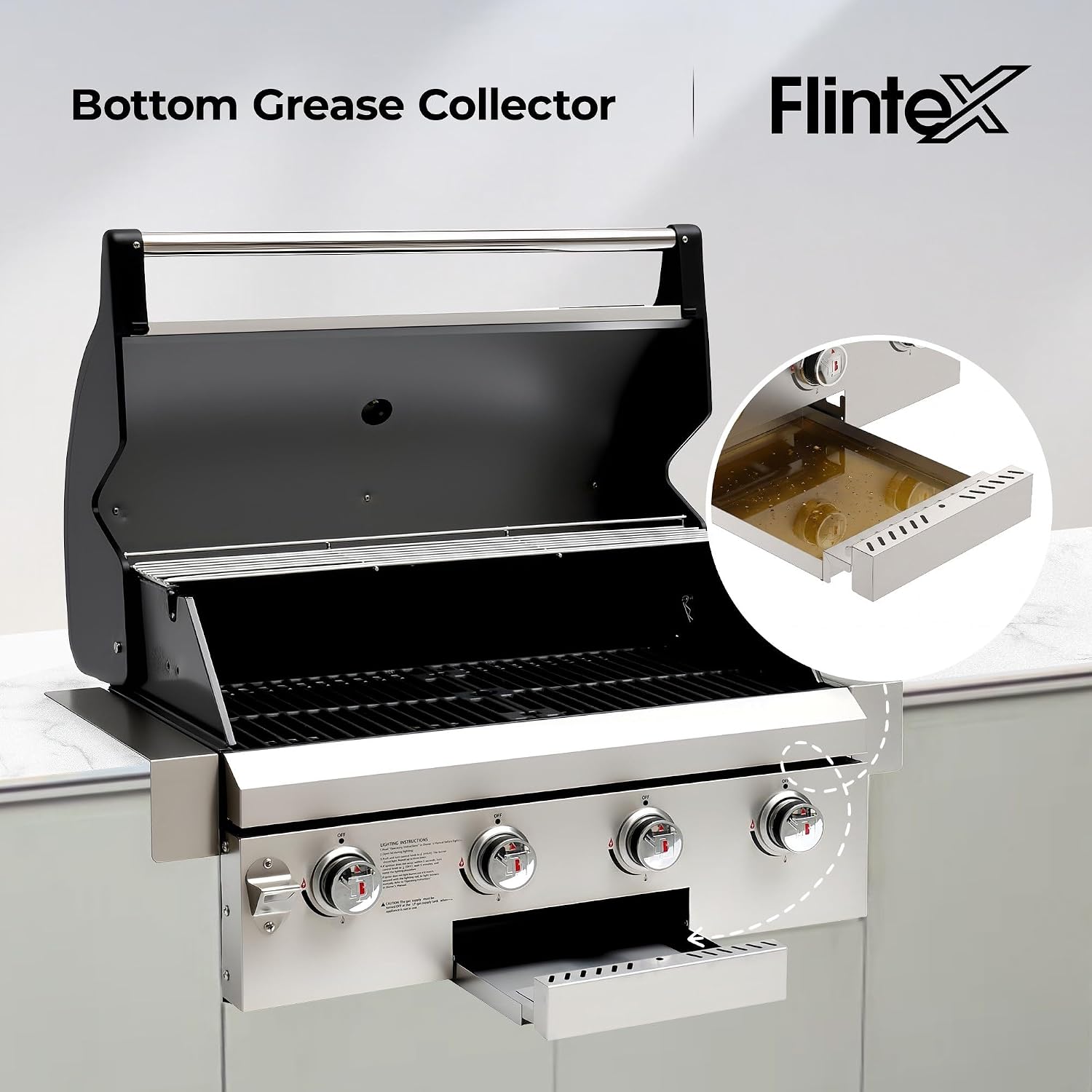 Flintex 30-inch Built-in BBQ Gas Grill (NG/LPG Convertible), 4-Burner Outdoor Kitchen Gas/Propane Grill with Griddle Combo, Stainless Steel Built-in Outdoor BBQ Grill for Outdoor Kitchen