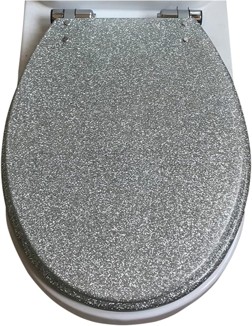 Sparkly Resin Toilet Seat, Resin Toilet Seat Round Toilet Seat, Thicken Toilet Seat, Slow Close, Toilet Lid Easy to Clean & Install (Silver)