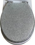 Sparkly Resin Toilet Seat, Resin Toilet Seat Round Toilet Seat, Thicken Toilet Seat, Slow Close, Toilet Lid Easy to Clean & Install (Silver)