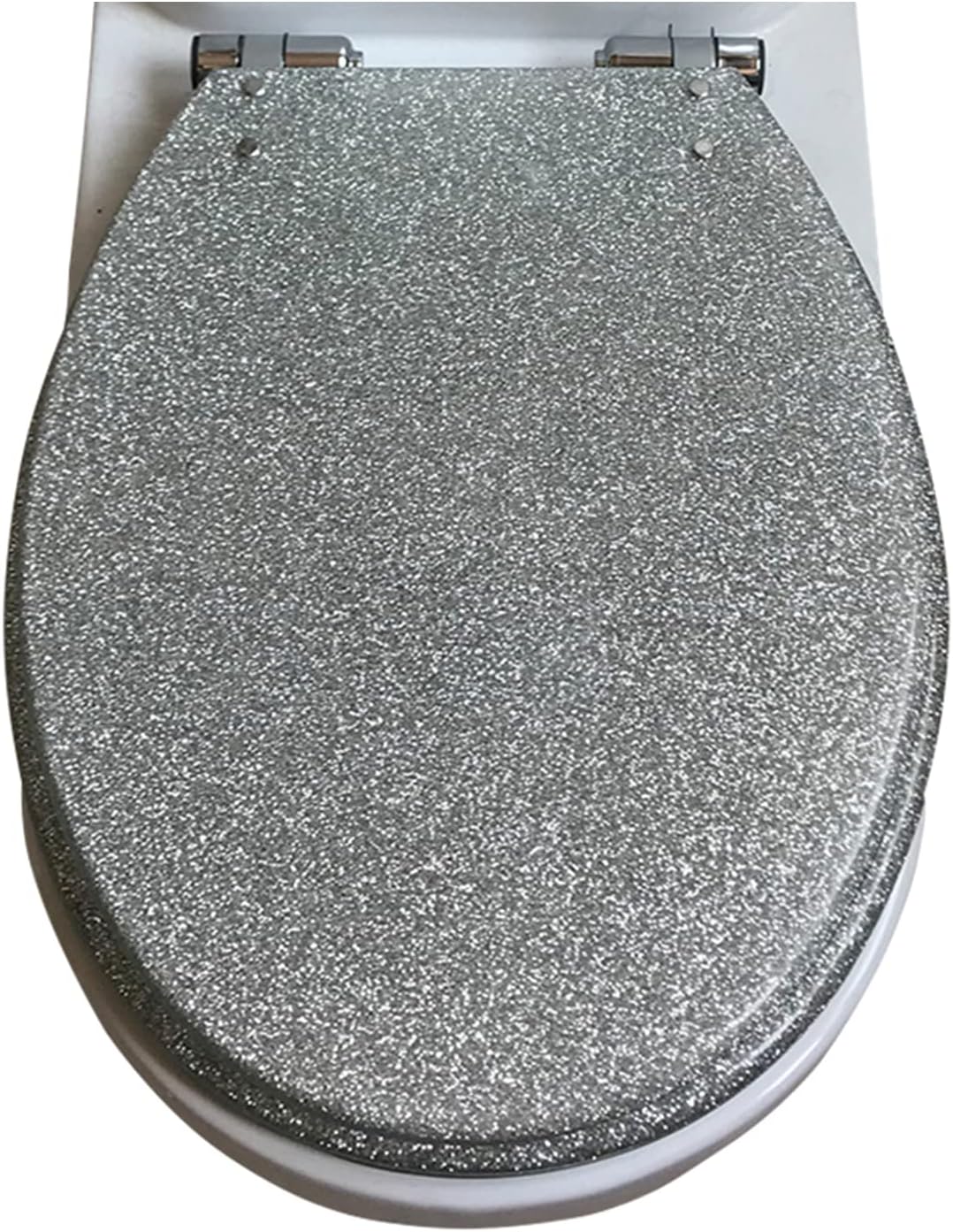 Sparkly Resin Toilet Seat, Resin Toilet Seat Round Toilet Seat, Thicken Toilet Seat, Slow Close, Toilet Lid Easy to Clean & Install (Silver)