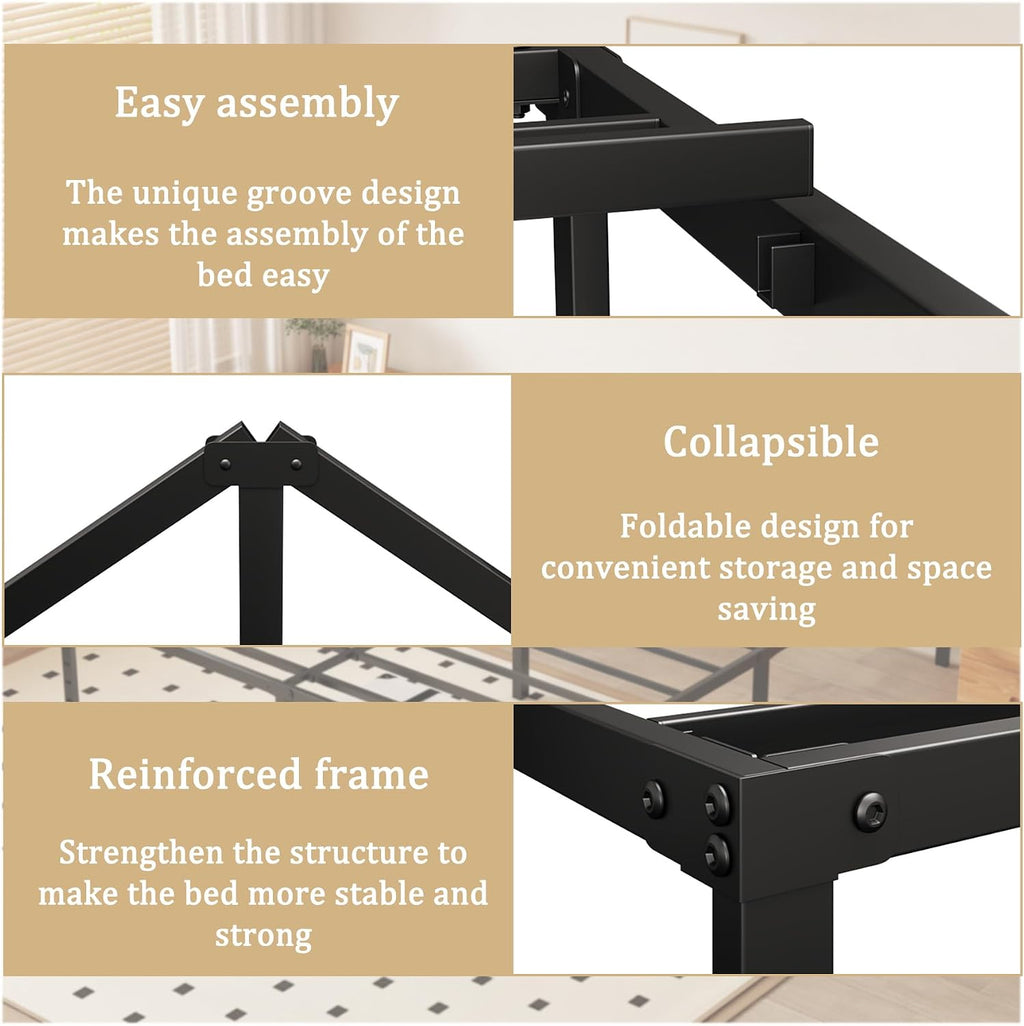 Metal Bed Frame,18 Inches California King,Simple Metal Platform Bed Frame,Storage Space Under The Bed Heavy Duty Frame Bed,Durable,Suitable for Bedroom,Black