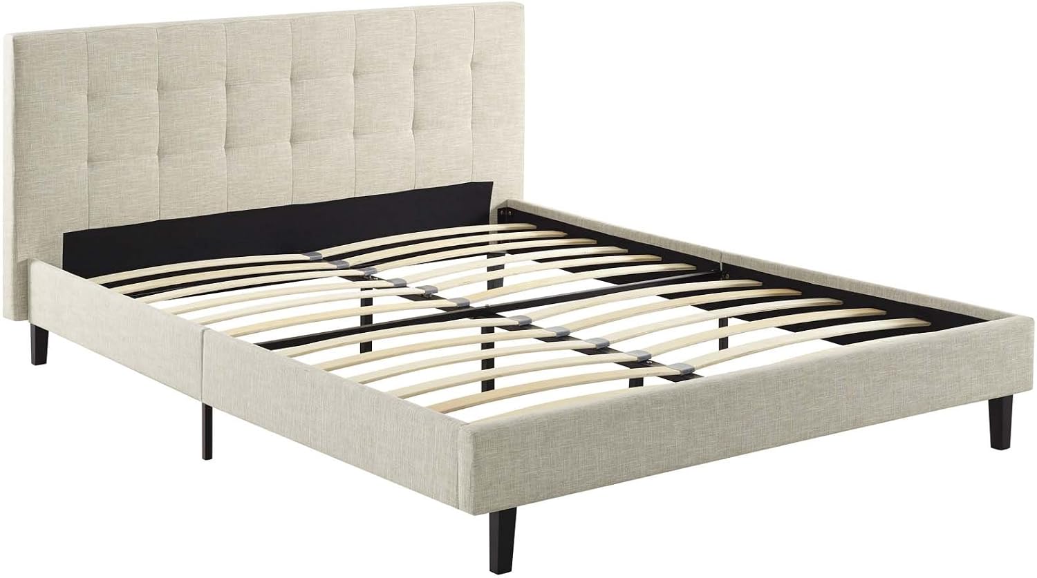 Modway MOD-5424-BEI Linnea Upholstered Beige Full Platform Bed with Wood Slat Support