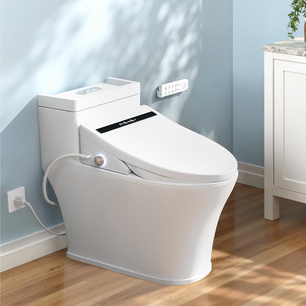 Elongated Smart Bidet Toilet Seat – Heated Seat, Instant Ceramic Water Heating, Warm Air Dryer, Wireless Remote, Self-Cleaning Nozzle, LED Display & Soft Night Light