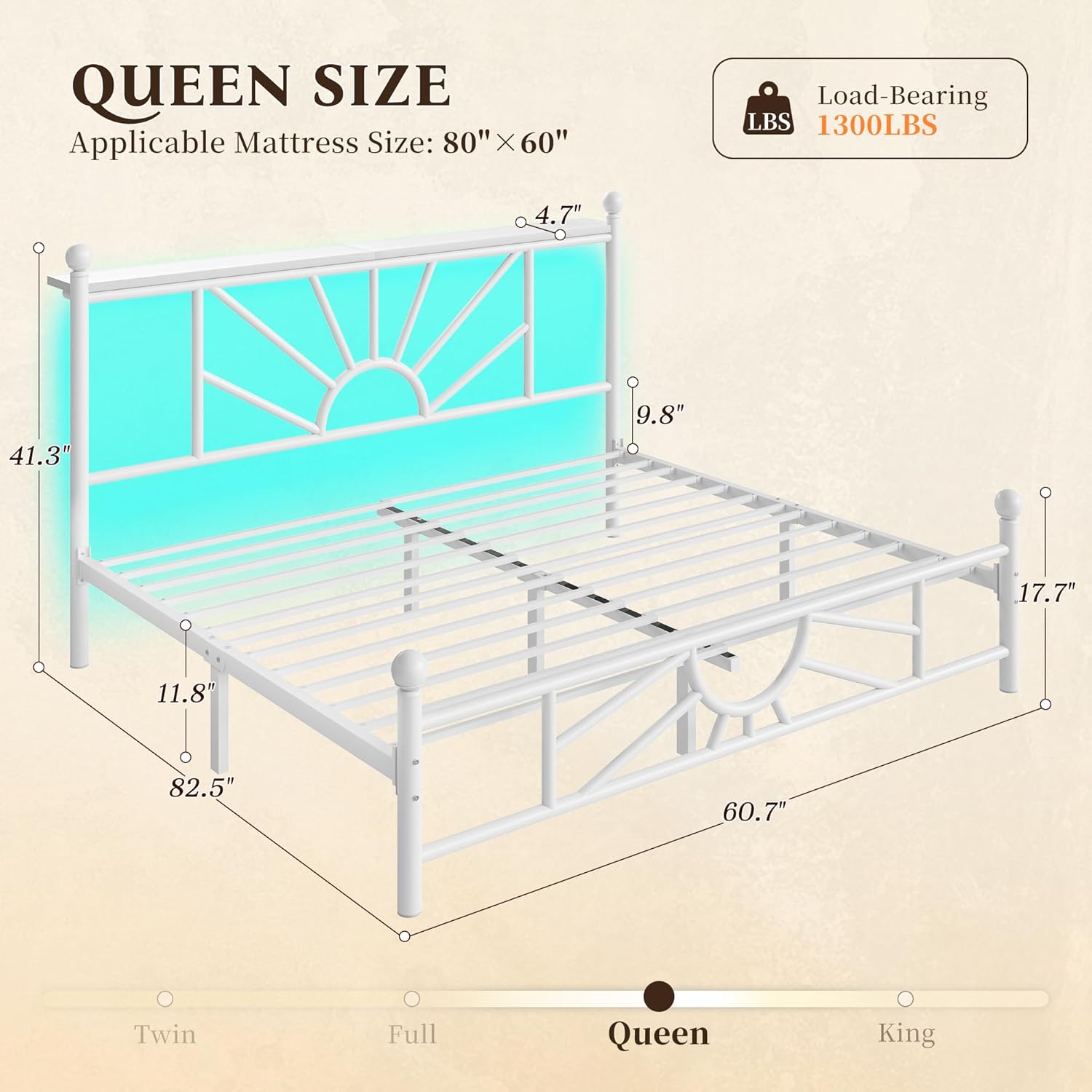 Homkdom 14 inch Queen Size Metal Bed Frame Platform with Storage Headboard, Victorian Metal Bed Frame with Under Bed Storage/No Box Spring Needed/Noise-Free/Easy Assembly, White