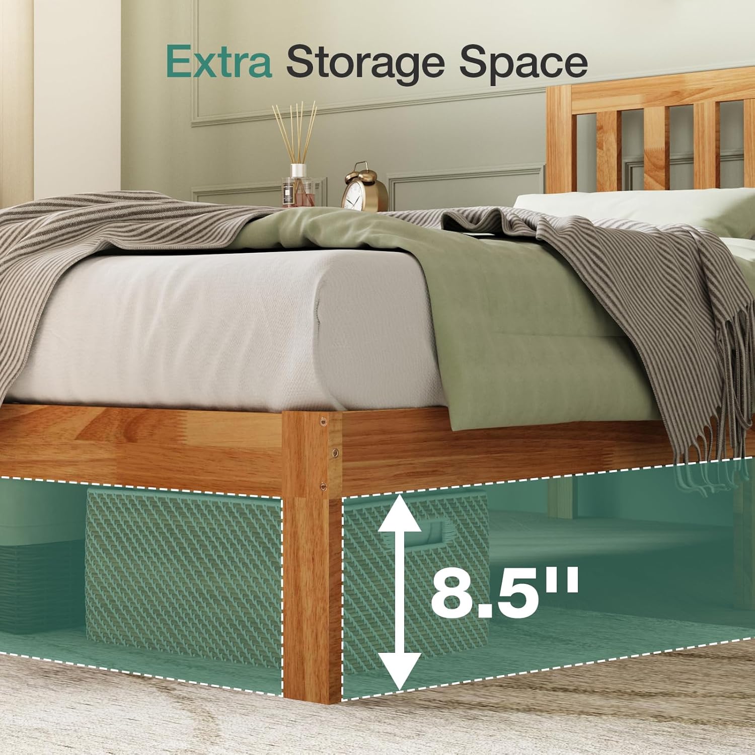 Novilla Twin Bed Frame Wood Twin Platform Bed Frame with 8.5 Inch Space Underneath, Bed Frame Twin with Headboard Solid Wood Bed Frame Foundation No Box Spring Needed, Easy Assembly