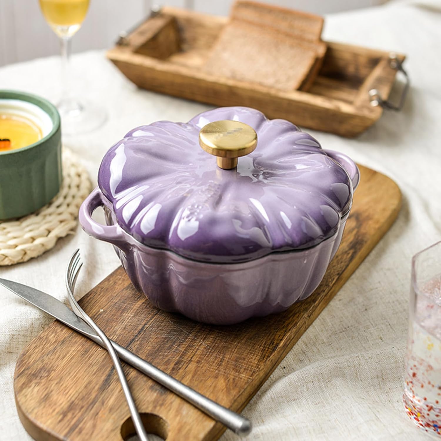 Pumpkin Dutch Oven, Pumpkin Cast Iron Dutch Oven, Pumpkin Shape Cooking Pot Enamel Pot with Lid Non-Stick Stew Pot Soup Pot, Saucepan Pot Halloween Thanksgiving Decor Gift,3.7L