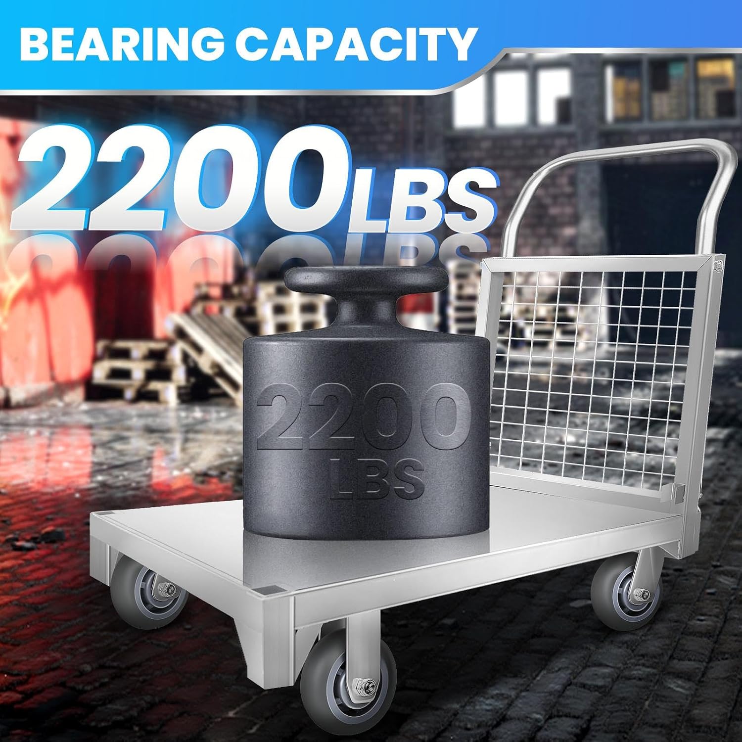 4IN1 Platform Truck Cart with Cage, 2200lbs Loading Platform Truck with 360° Casters, Heavy Duty Steel Flatbed Cart 40.1'*23.2'*19.6', Multi-Functional Push Dolly for Apartment, Workshop, Storage