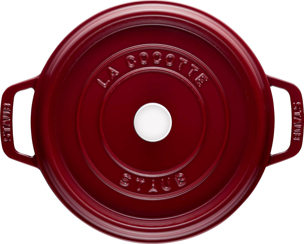 Staub Casserole Dish Round with Lid 24 cm 2.8 L with Matte Black Enamel Inside the Pot 3.8 Litres Bordeaux Red