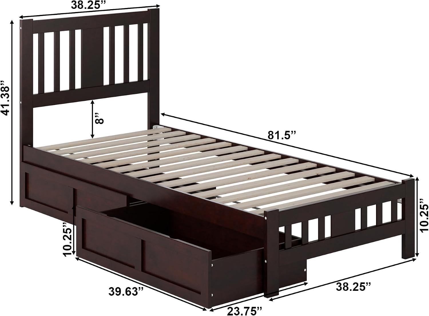 AFI, Tahoe Twin XL Platform Bed with Matching Footboard & Set of 2 Under-Bed Storage Drawers, Espresso