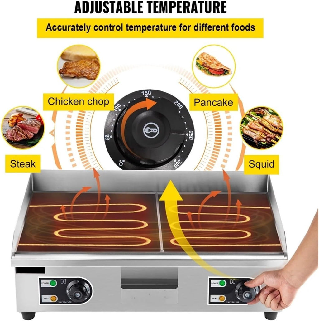 Electric Griddle Grill,Stainless Steel Flat Top Grill,Teppanyaki Grill With Adjustable Temperature Control 122°F-572°F
