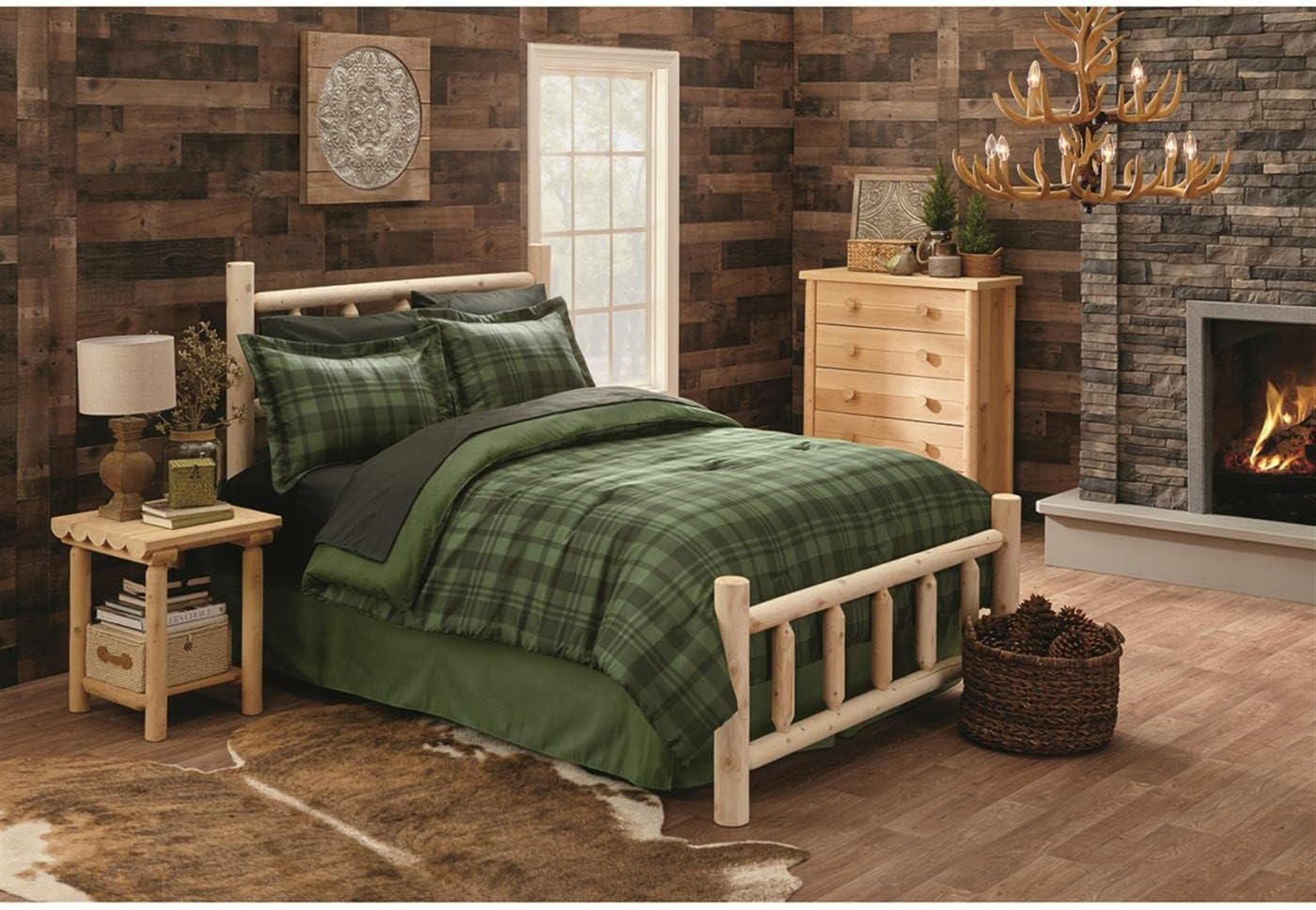 CASTLECREEK Wood Bed Frame with Headboard, Cabin Decor, Heavy Duty, Rustic, Full, Cedar Log