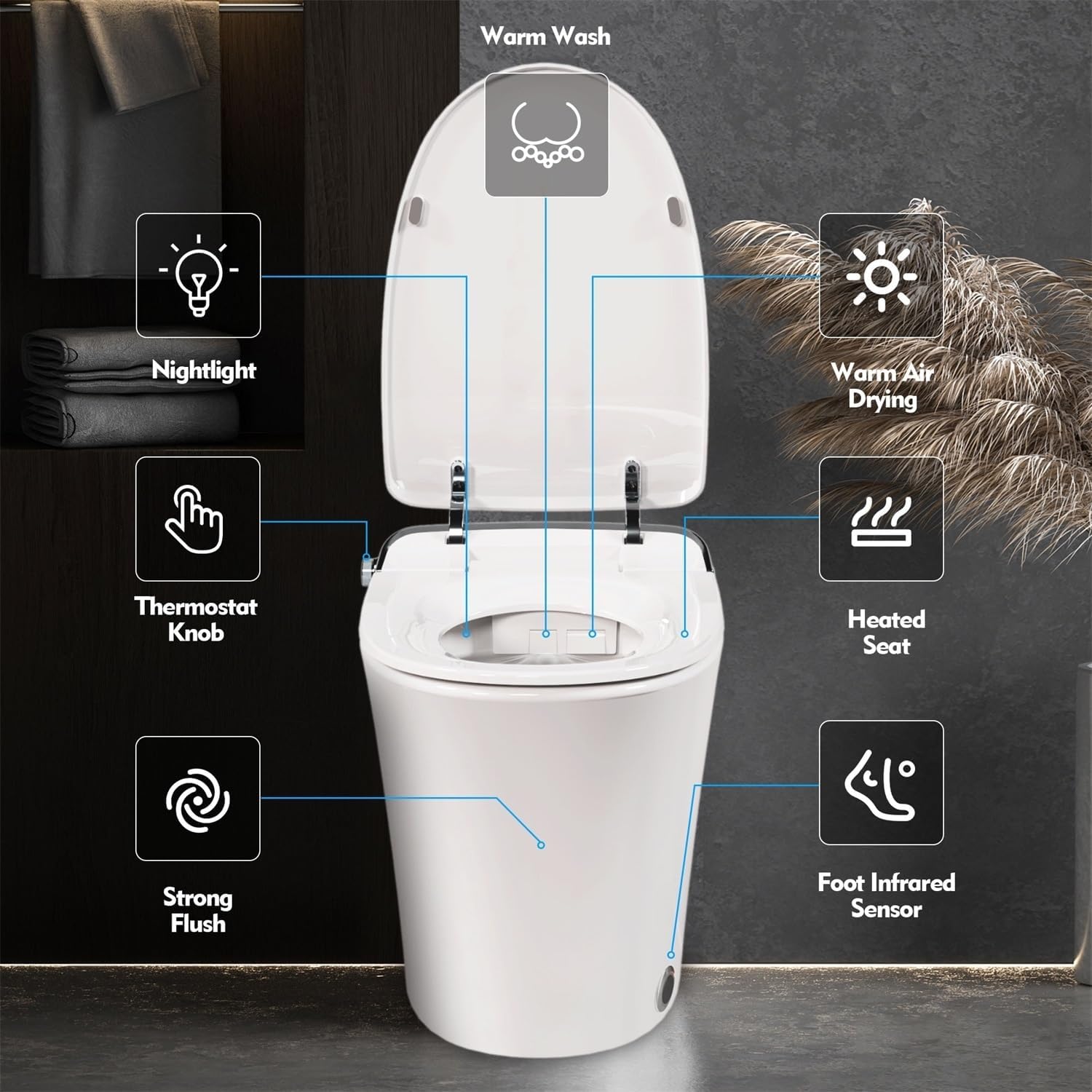 Elongated Bidet Toilet with Heated Seat Dryer and Warm Water Remote Control White Ceramic Included