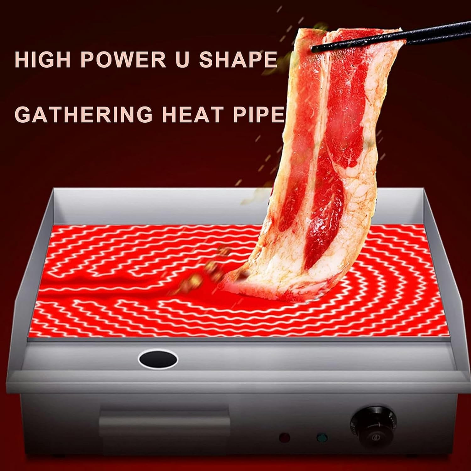 4400W Commercial Electric Countertop Griddle, Stainless Steel Restaurant Teppanyaki Non-Stick Flat Top Grill, with 50-300°C Adjustable Temperature Control