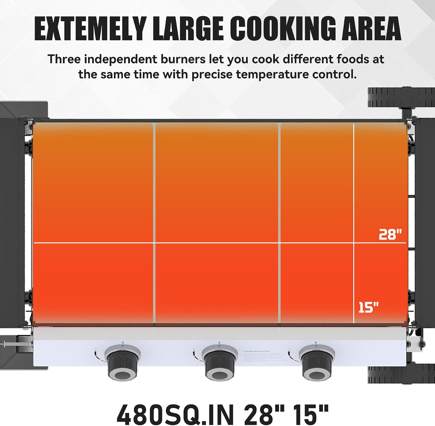 3 Burner Propane Grill with Rainproof Cover 28inch Outdoor Flat Top Griddle Foldable Side Table for Backyards Barbecue