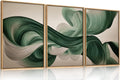 KAIRNE Green Abstract Framed Canvas Wall Art Set,Minimalist Green Lines Wall Decor,Modern Flowing Texture Art Prints,Neutral Smokes Waves Artwork for Living Room,Bedroom,Farmhouse,Office-24 x36 x3