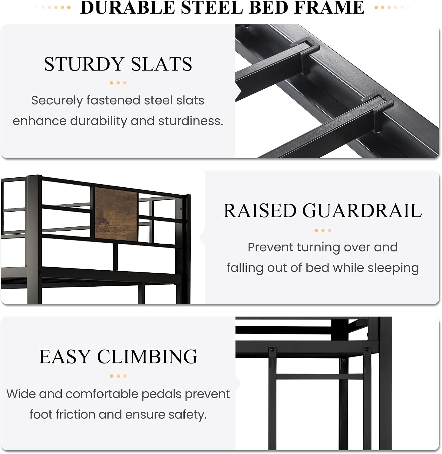 SHA CERLIN Loft Bed Twin Size with Ladder and Guardrail,Rustic Design,Metal Slats Support No Box Spring Needed Small Space Saving Furniture for Bedroom Dorm