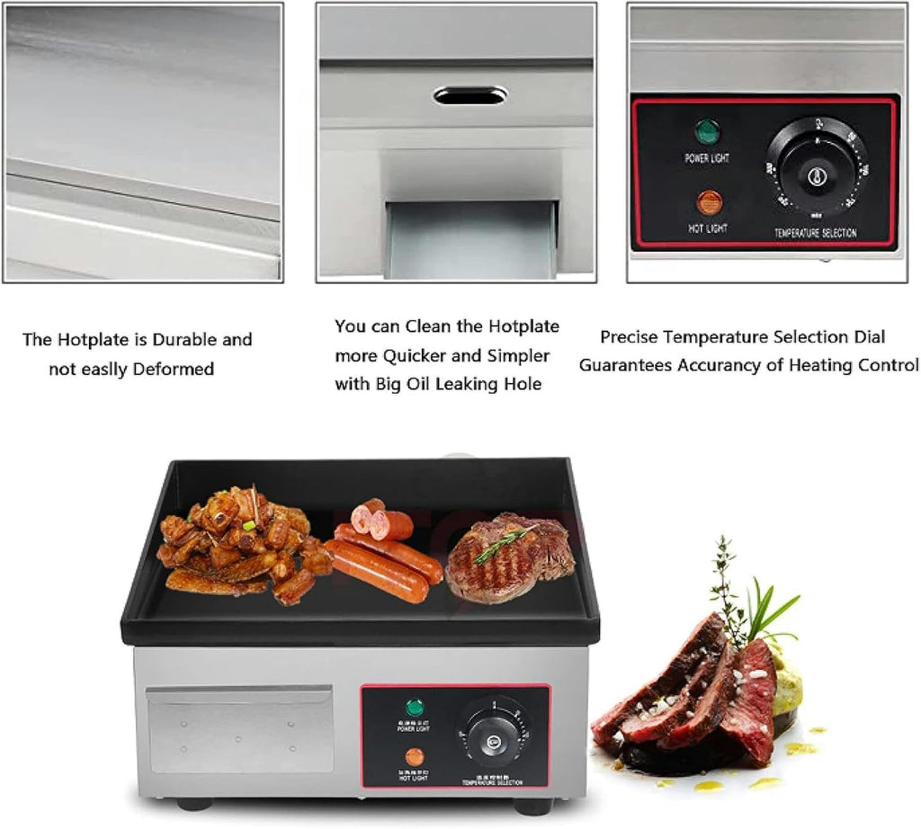 220V Commercial Electric Griddle, 3000W No Stick Flat Top Teppanyaki Stainless Steel Grill Adjustable Thermostatic Control