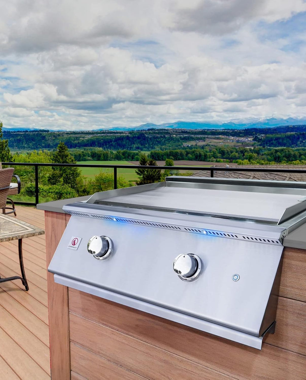 AMS Fireplace Summerset 30' Built-In Gas Griddle | #304 Stainless Steel Heavy-Duty Outdoor Flat Top Grill | 36,000 BTUs of Combined Heating With Large Capacity Drip Tray & Removable Lid. (Propane Gas)