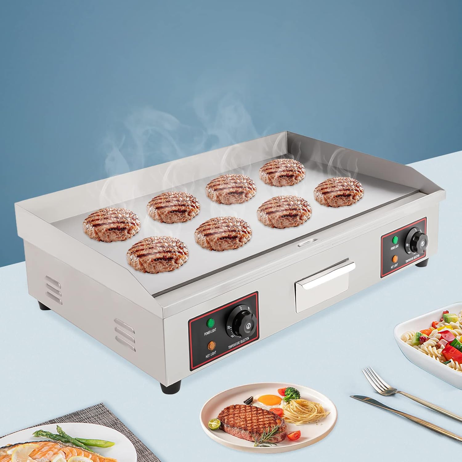 Commercial Electric Griddle, 110V 3000W 30'Non-Stick Restaurant Teppanyaki Flat Top Griddle Stainless Steel Countertop Blackstone Griddle W/50°C-300°C Temperature Range for Home or Restaurant