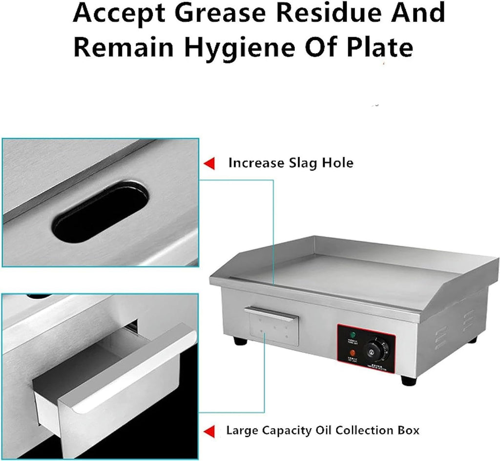Commercial Electric Countertop Griddle Nonstick Stainless Steel Flat Top Grill Hot Plate BBQ, Adjustable Thermostatic Control, 21.6'x13.7'