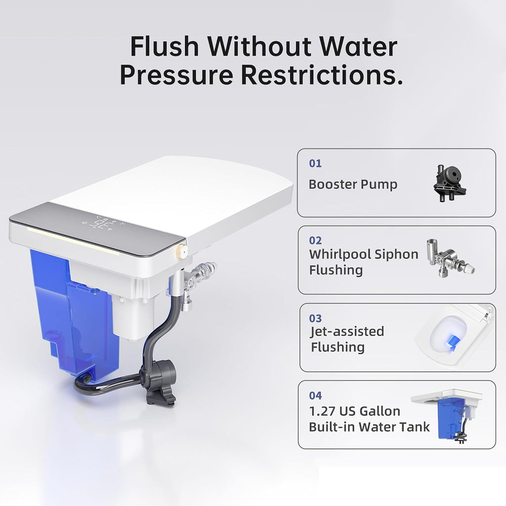 Luxury Smart Toilet with Bidet Built In, Elongated Electric Toilet with Auto Open Close Lid & Foot Sensor, Modern Bidet Toilets, Heated Seat/Voice Control/Automatic Washing Modes (Square)