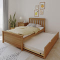 Max & Lily Classic Twin Bed, Slatted Headboard, with Trundle, Pecan