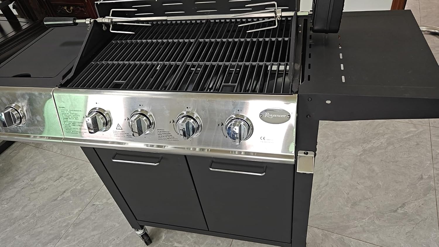 ROMANTICIST Charcoal Grill with Offset, Flat Top Gas Grill, Griddle Grill with Cover for Smoker Outdoor Garden, Patio, and Backyard Cooking, Black