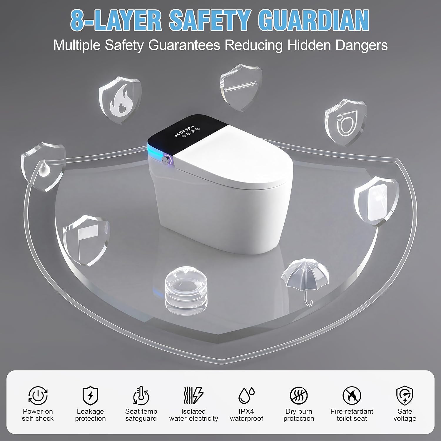 Luxury Smart Toilet, Elongated One Piece Toilet with Heated Seat, Dryer, Auto-Lift Lid, Soft Close, Night Light, Electric Tankless Bidet Toilets for Bathroom with Siphon Dual Flush 0.8/1.2 GPF
