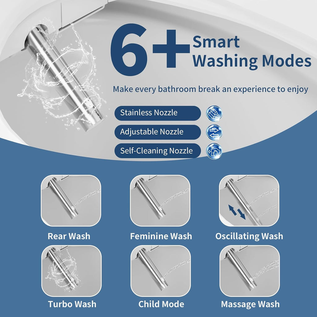 Electric Bidet Toilet Seat Elongated, Instant Warm Water Heated Wash, Self-Cleaning Nozzle, 5X Drying, Anti-Yellowing Quiet Soft Close Lid, Luxury Smart Bidet for Villa&Family, Easy DIY Install