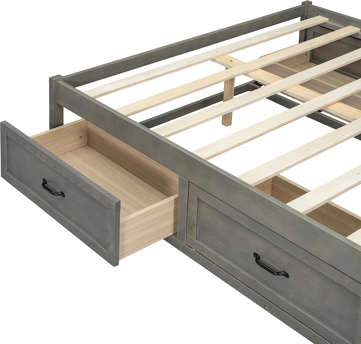 SOFTSEA Full Size Bed Frame with 6 Storage Drawers, Wood Platform Bed Frame No Headboard with Support Slats, Farmhosue Platform Bed with Drawers, No Box Spring Needed, Easy Assembly, Antique Gray