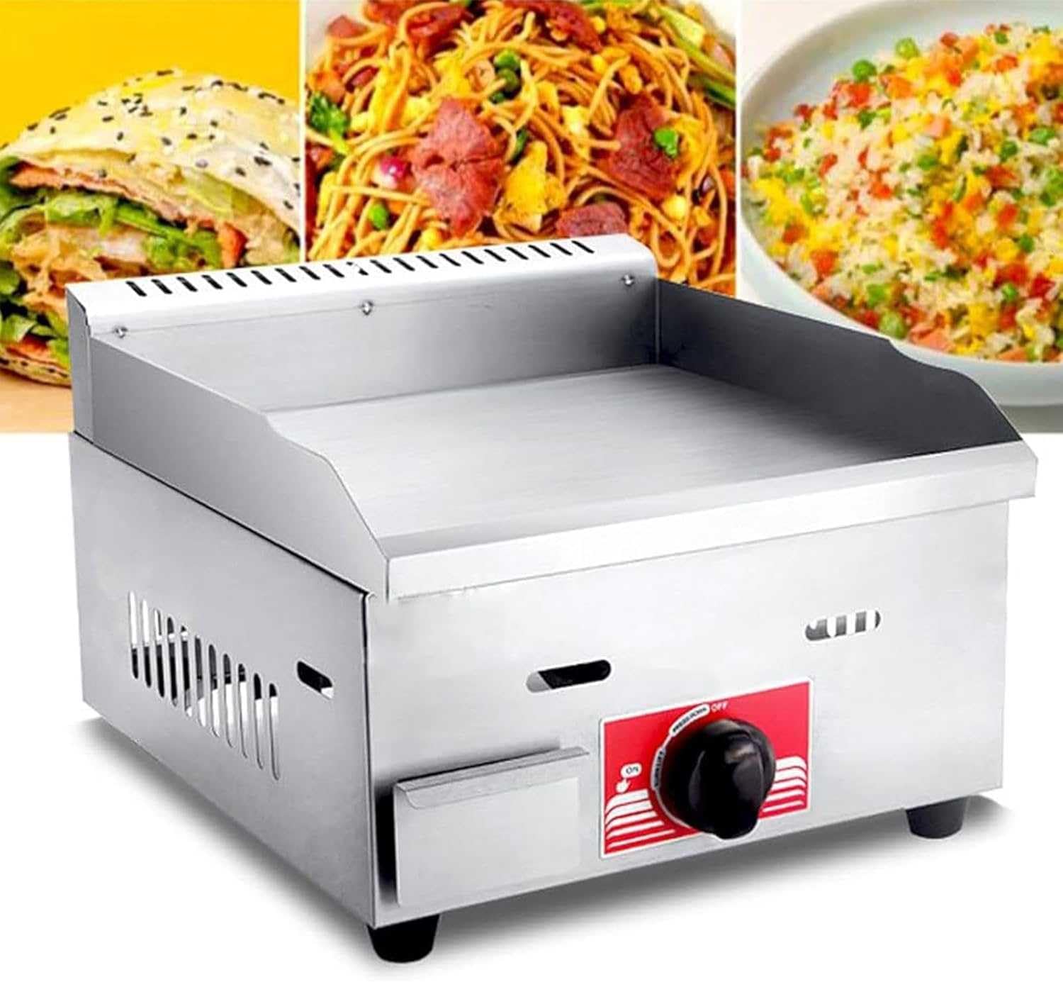 Commercial LPG Gas Griddle,Stainless Countertop Flat Top Griddle Flat Top Fry Pan,Steel Grill BBQ 36cm Large Hotplate with Temperature Control 50-300℃ and Oil Leaking Hole,for Kitchen Und Restaurant