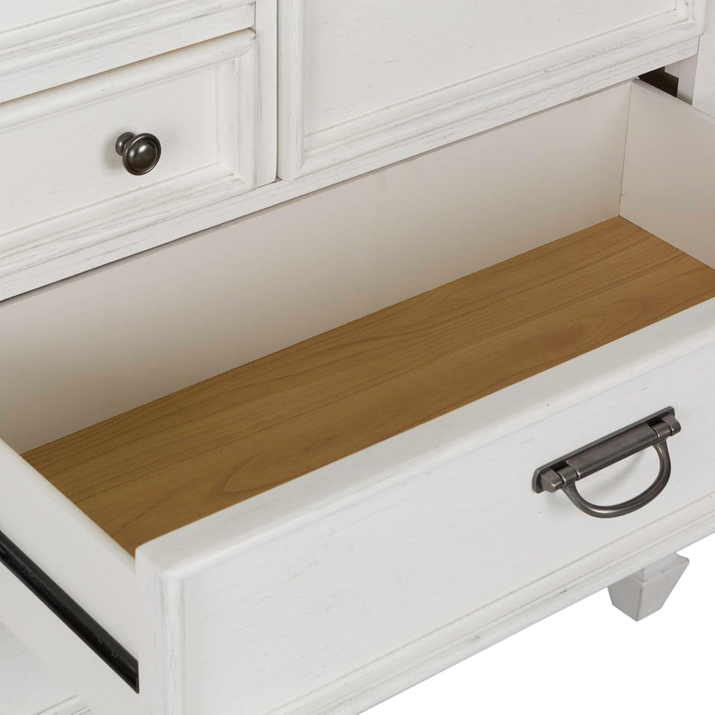 Liberty Furniture Allyson Park California King Panel Bed, Dresser & Mirror, Night Stand Cottage Bedroom Furniture Set - Wirebrushed White w/Charcoal Tops