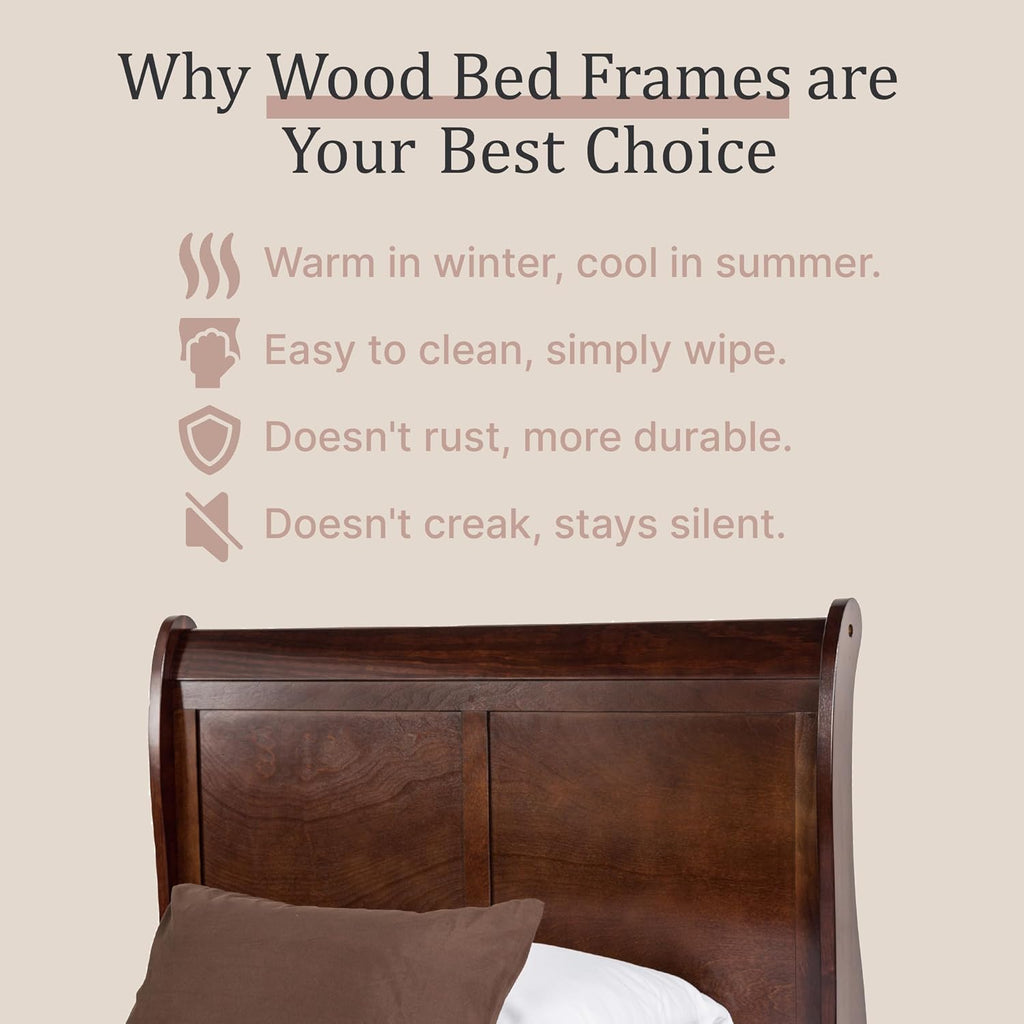 Furniture of America Louis Philippe Traditional Wood Bed Frame with Headboard and Footboard, Elegant Sleigh Design Bedframe for Bedroom, Guest Room, Easy Assembly, Box Spring Required, Full, Cherry