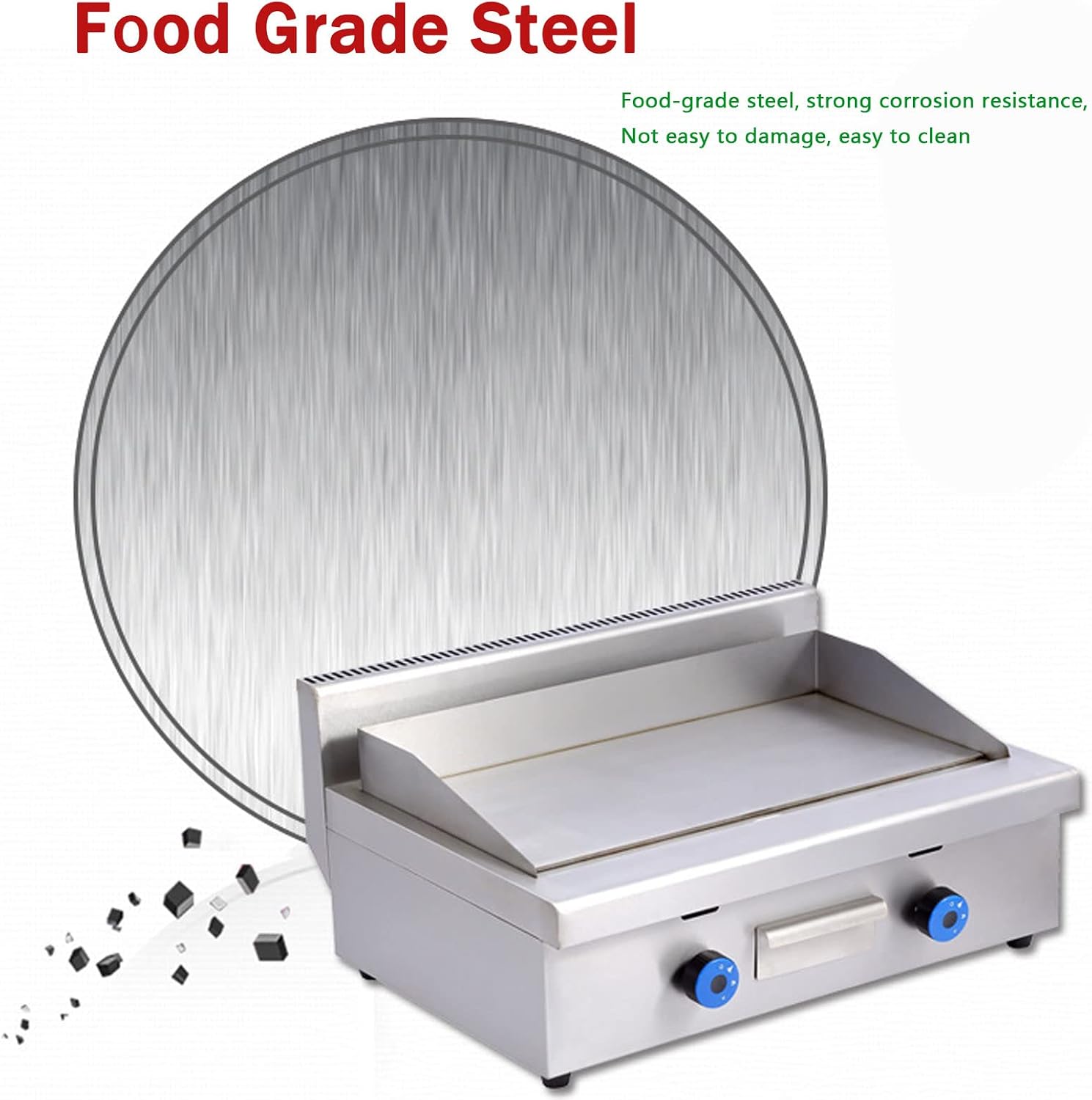 Commercial Propane Gas Griddle, 2 Stainless Steel Burner Tabletop Gas, Portable Table Ttop Grill, Large Non-Stick Steel Griddle, Teppanyaki Cooking Plate, Stainless Steel Portable Flat Top Grill,718