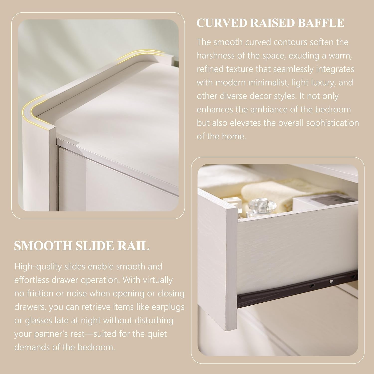 IFGET Modern 5 Drawer Dresser for Bedroom, Wooden Chest of Drawers with Curved Profile Design, 39.6' Tall Wood Dresser with Golden Metal Handle for Bedroom, Living Room, Hallway-White